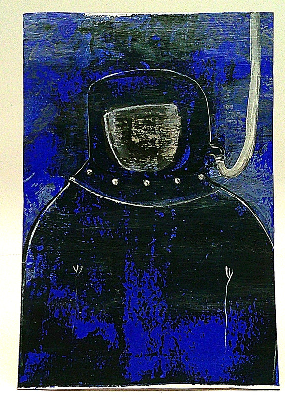 Deep Sea Diver Original Acrylic Painting Framed 4x6 Small Nautical Art Potocki gallery