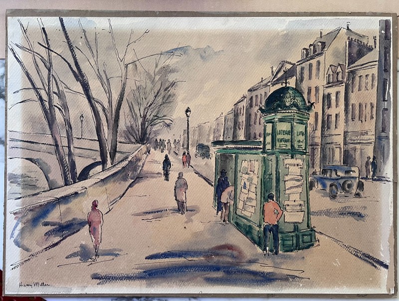 Henry Valentine Miller (American 1891-1980) Paris Street Scene Signed Watercolor gallery