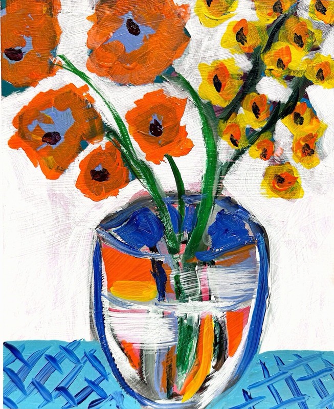 GERARD 11X14 IN- Abstract Expressionist Original Acrylic Painting Canvas Flowers