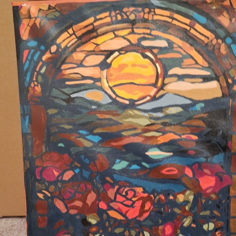 Abstract Sunset Roses Acrylic Painting on Canvas – Nature Art Medium gallery
