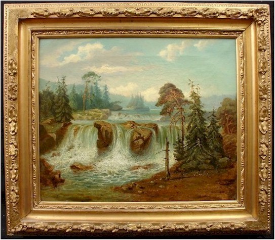 SPECTACULAR WATERFALL OIL ON CANVAS Mid-LATE 19TH CENTURY
