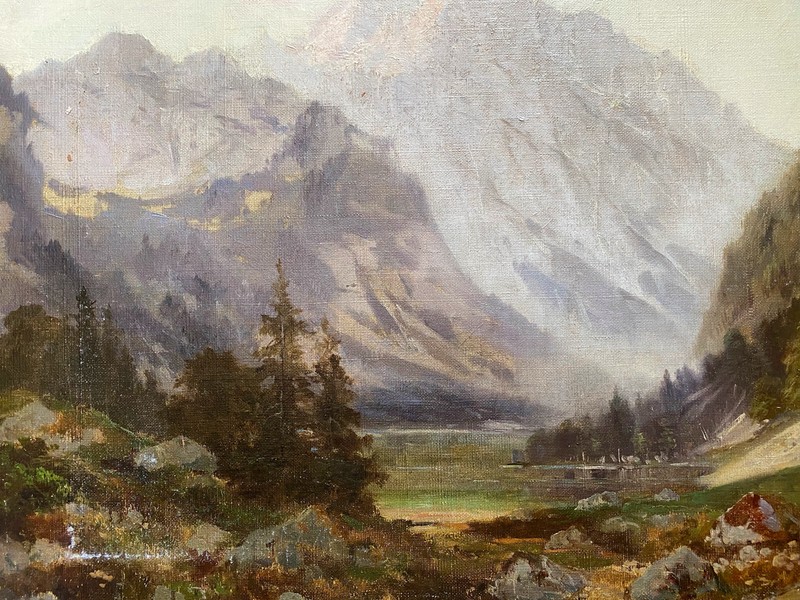 Oil Painting Um 1860 IN Biedermeier Style Dreamy Seascape IN Valley/Mountain gallery