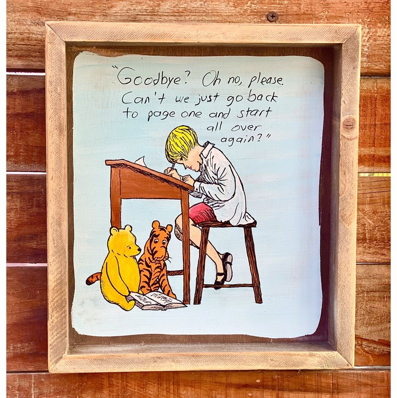Acrylic Hand Painting Winnie The Pooh, Tiger and Christopher Robin Studying