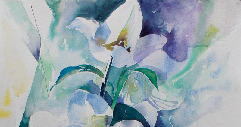 Watercolor painting Lilly Ukrainian painter Canvas Unframed original still life gallery