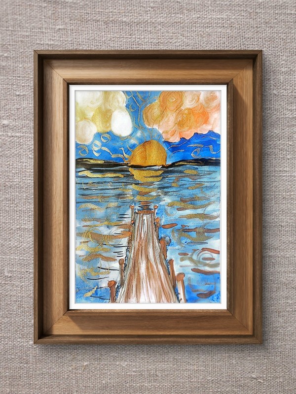 Dock Sitting Colorful Impressionist Original Watercolor 9x11 On Paper Signed gallery