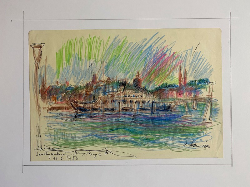 Drawing Sign. Walter Maier-Kößler 1983 Steamer Ship Salzburg Lake