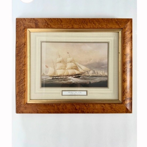 Vintage Framed British Merchant Ship Print Burlwood Frame Nautical Maritime Art gallery