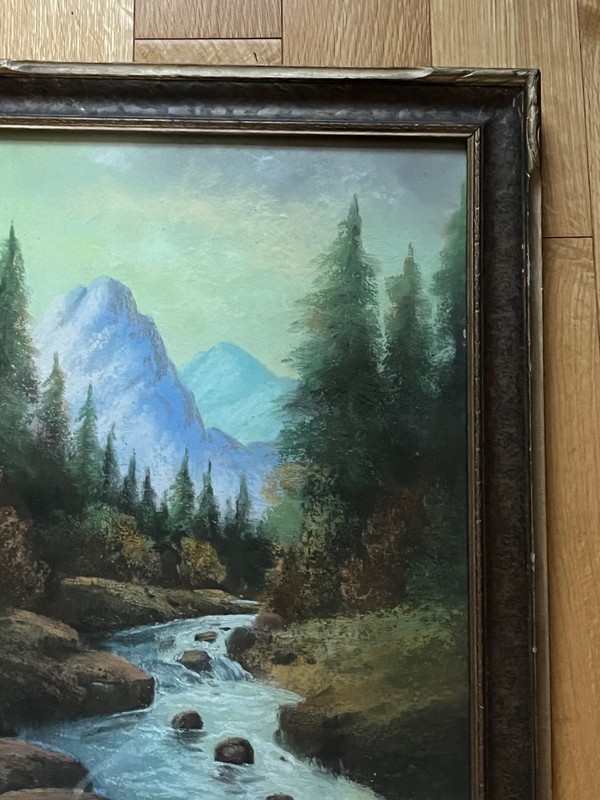 Vintage Original or Print Impressionistic Painting of Mountain Stream & Pine Tre gallery