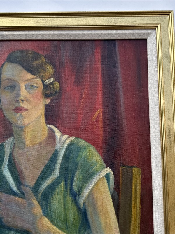 CHESTER SCHROCK PAINTING ANTIQUE ART DECO PORTRAIT PRETTY WOMAN COLORADO 1924 gallery