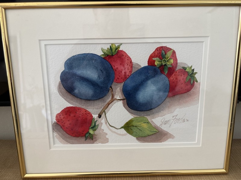 Jan Ford Original Watercolor On Paper Painting Fruit Framed Signed ‘01 11×14