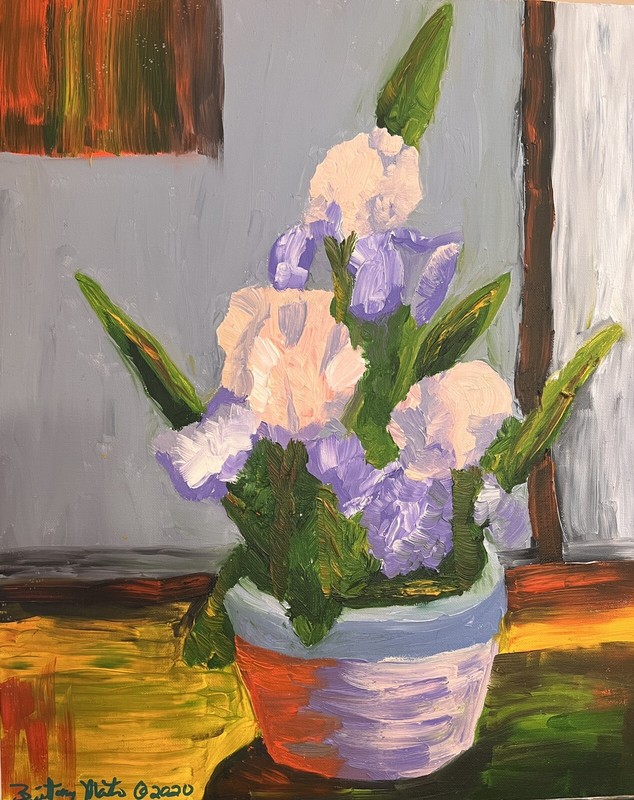 Original Oil Painting Brittony Martin 16 x 20 «PINK IRIS IN POT”