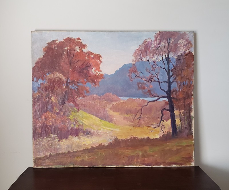 🔥 VINTAGE 25 X 30 ORIGINAL HOOSIER SCHOOL OIL PAINTING IMPRESSIONIST Landscape