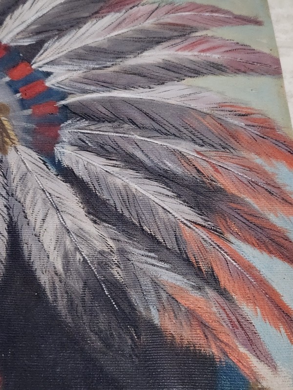VINTAGE ORIGINAL NATIVE AMERICAN CHIEF PORTRAIT PAINTING gallery