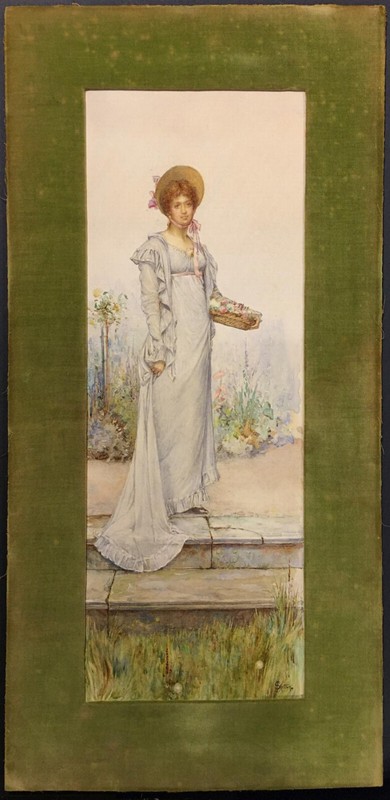 BRITISH VICTORIAN Original ~ ELEGANT GARDENER ~ c1890 Signed LISTED ARTIST