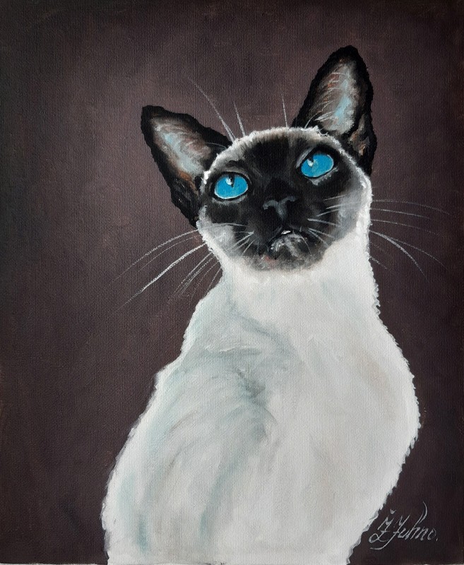 Siamese Cat Original Painting Pet Art Cat Blue Eyes Oil Artwork 12 by 9 .