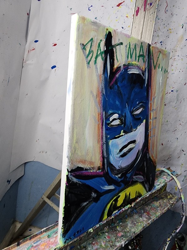 Original Batman Basquiat Style Canvas Neo Expressionist Fine Art Decor 11x14 gallery