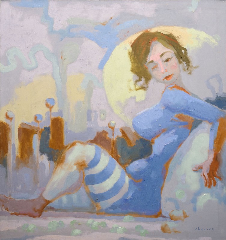 Woman Seating Contemporary Figurative Original Oil Painting 32x34 Aldo Cherres
