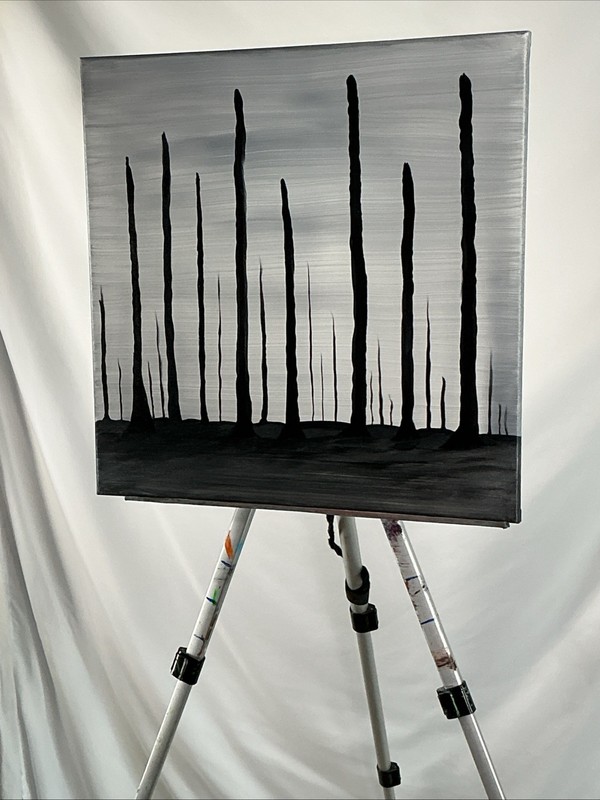 Original Abstract Forest Painting Black White Modern Fine Art Canvas 20x20 COA gallery