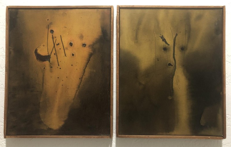 AVANT GARDE Spanish ~ PAIR ABSTRACT PAINTINGS ~ 1961 Listed Artist EXHIBITED
