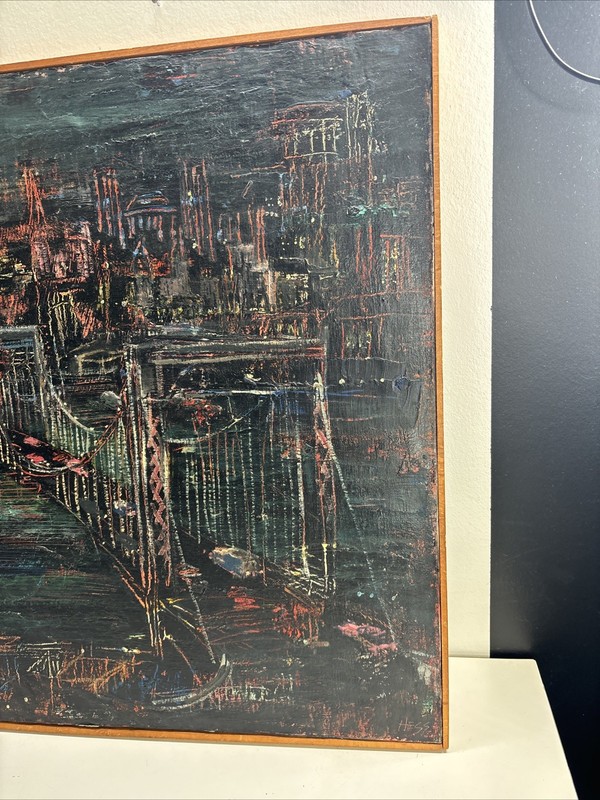 RARE Signed Emil Hess (1913-2003) Painting New York Brooklyn Bridge Oil gallery