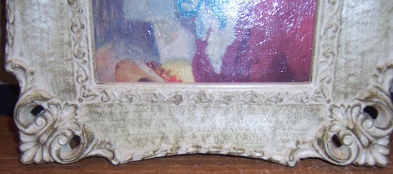 VINTAGE SIGNED VICTORIAN STYLE PAINTING IN ORNATE DISTRESSED FRAME gallery