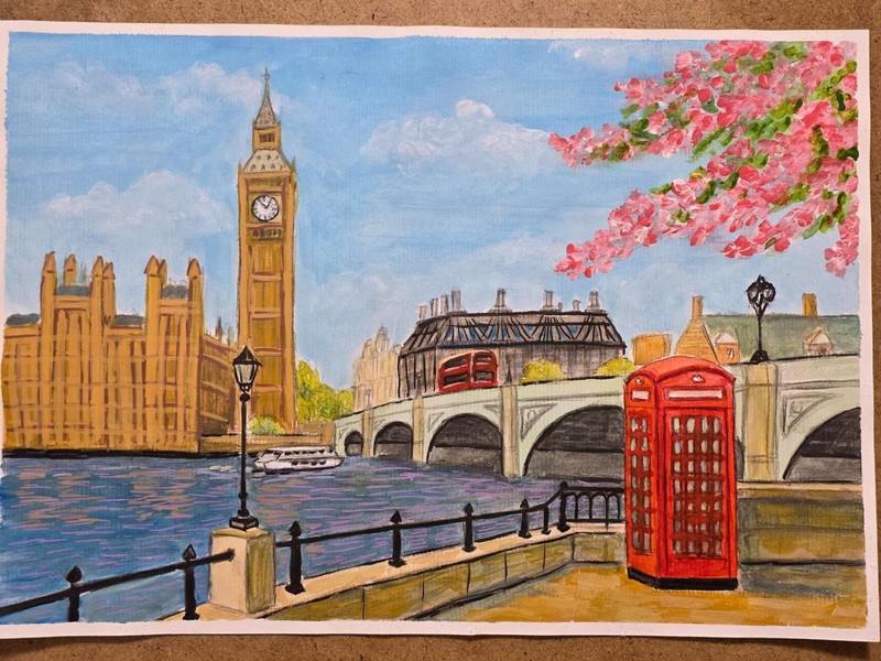 London Street Acrylic Painting Big Ben British Landmark Travel Gift А4 Art gallery