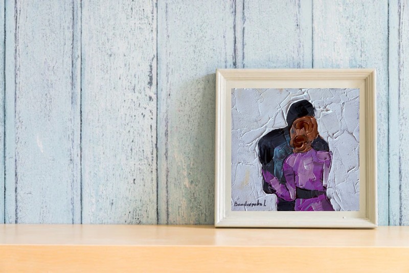 Couple Painting Family Original Art Love Small painting Hug Woman Man Art gallery