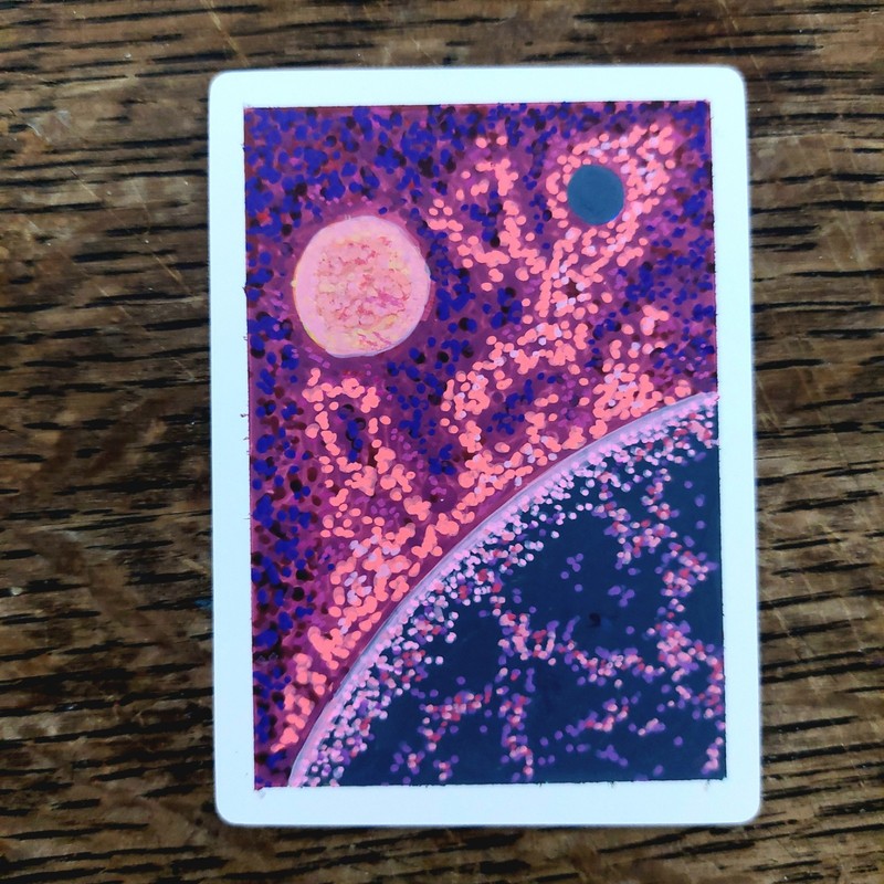 ACEO Original Art – Abstract Planet Rose– Colorful Space Painting | 8 Bit Banana