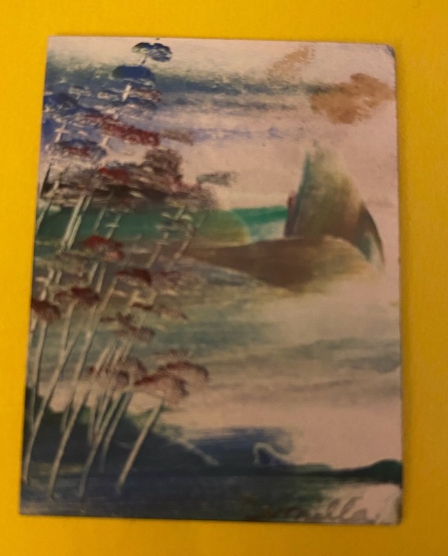 MINIATURE BEACH SEASCAPE WATERCOLOR 1 1/4 by 1 1/2 inch on paper signed