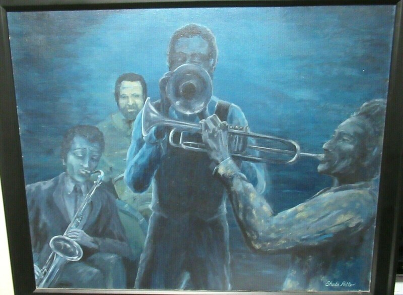 SHEILA POTTER «BIRTH OF THE BLUES» AFRICAN AMERICAN OIL ON CANVAS JAZZ PAINTING