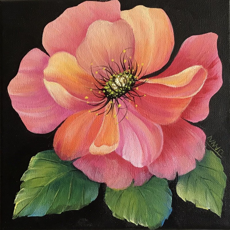 PINK PEONY Shabby Chic Acrylic Painting~8X8~~Jann Mendenhall~🖌️🖌️🖌️