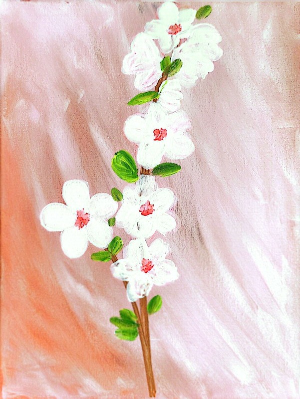 Cherry Blossom Branch Colorful Neo Expressionist Original Wall Art Canvas.