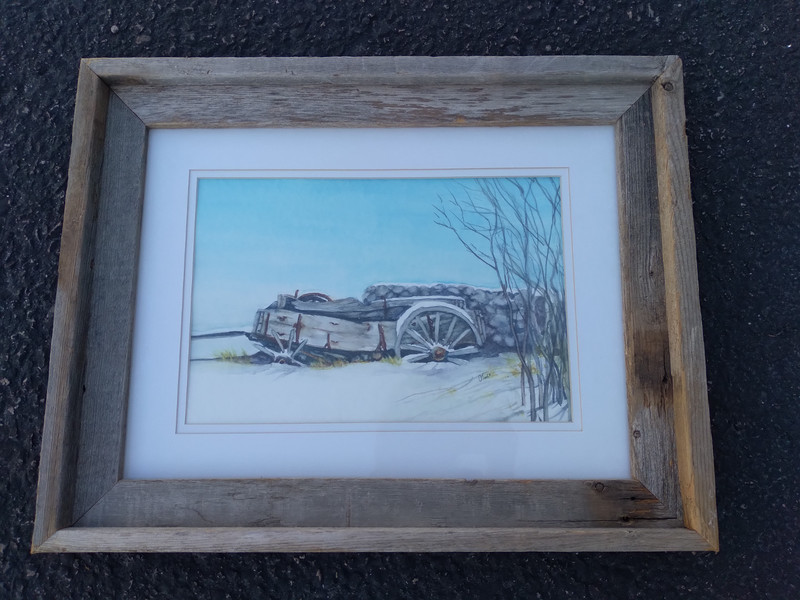 Vintage Old Wagon Original Watercolor O’Toole Framed Matted Winter Colorado