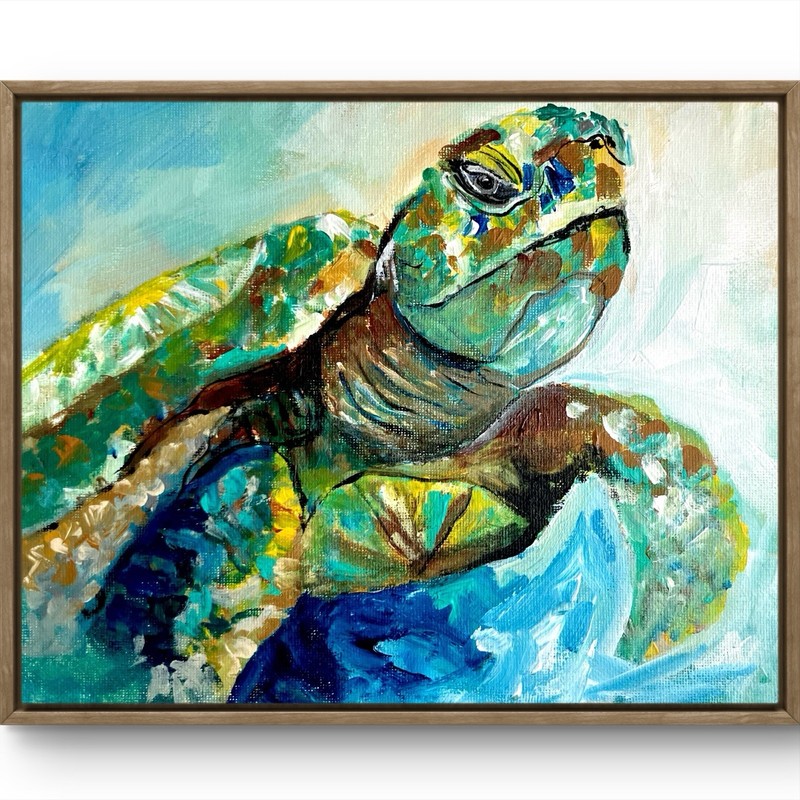 TITA PAINTZ Sea Turtle Portrait Expressionist Hand Painted Wall Art 8×10 Canvas