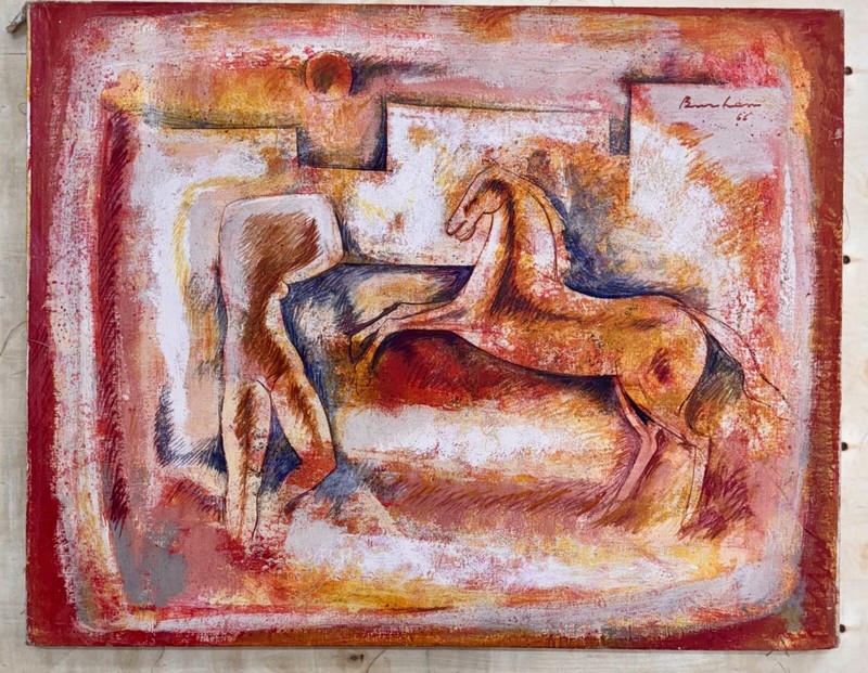 SAMI BURHAN 1966 ORIGINAL OIL/ Canvas , City Woman Horse No. 23 – Syria Art