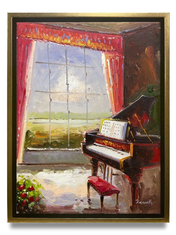 Hungryartist -NYartist Piano Room View Oil Painting On Canvas 12×16 Framed
