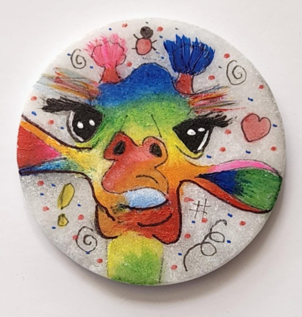 Giraffe Hand-painted, whimsical Rock art