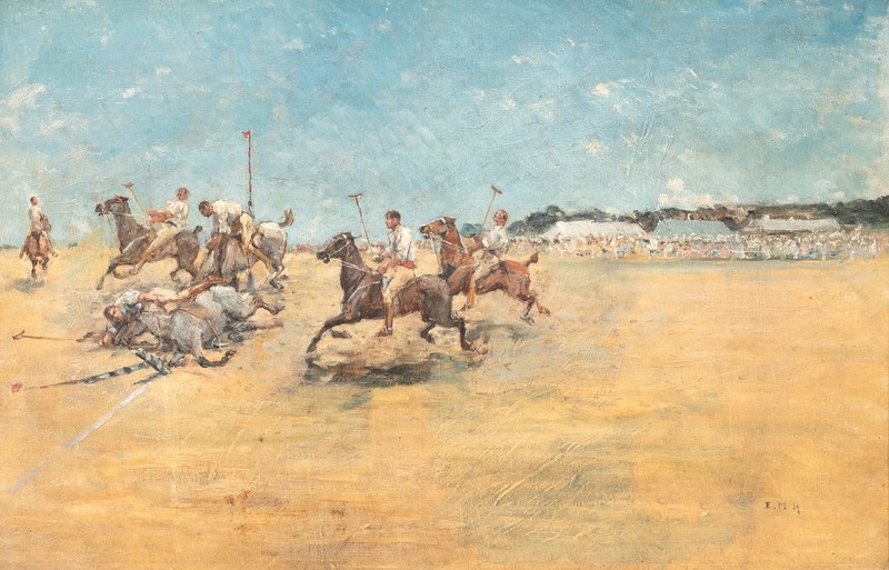 19th Century British Colonial School - Polo Match In India - Signed EMH gallery