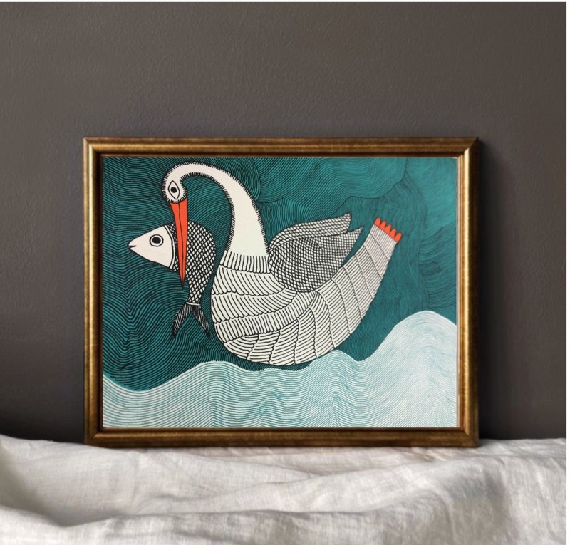 Duck Gond Miniature Painting I Rajasthani Style Painting on Handmade Paper gallery