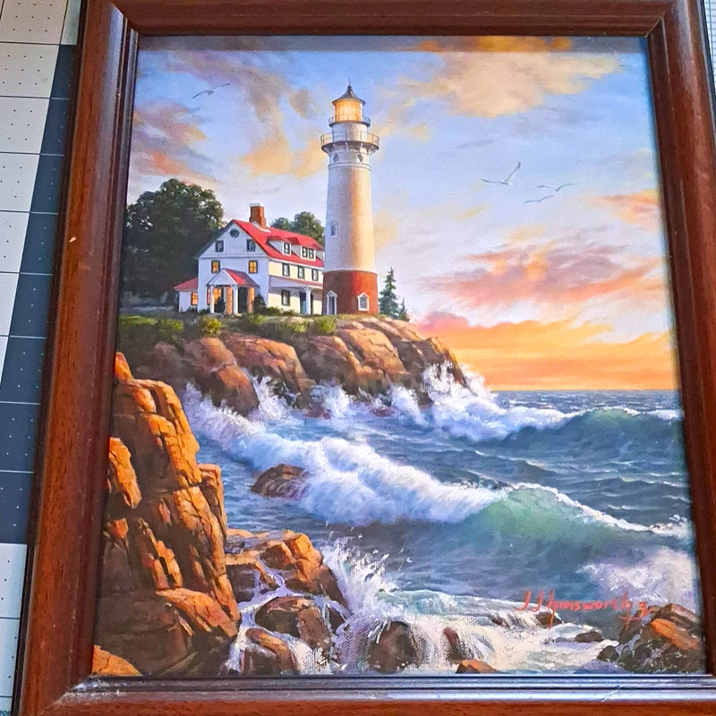 J. Hemsworth Signed Framed Realism Seascape Lighthouse Nautical Canvas Painting