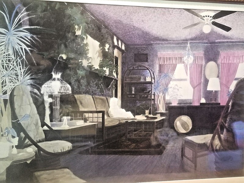 BEAUTIFUL BIG WATERCOLOR PAINTING ARCHITECTURAL INTERIOR SCENE JAMES CLINE 1980s