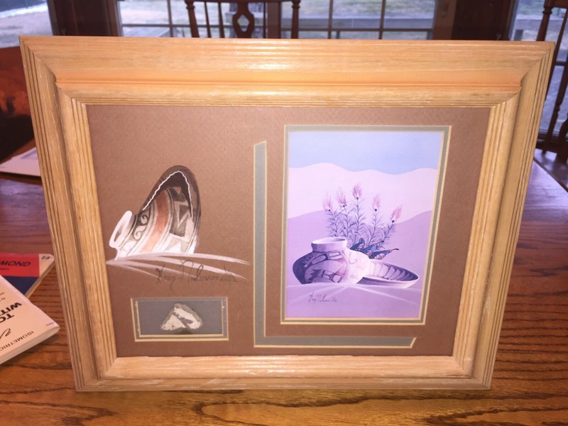 Southwestern Greg Anderson Hopi Quail Original Signed Painting Pottery Shard