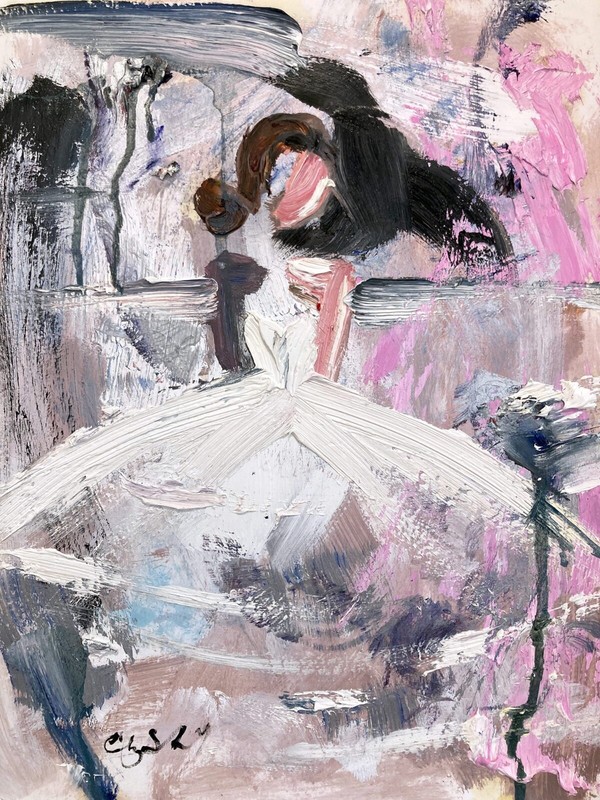 «Paris in Oscar de La Rena» Abstract French Haute Couture Oil Painting on Paper