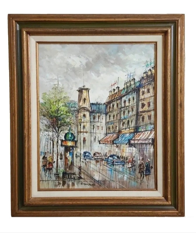 Gorgeous H. DUCHAMP Signed Cityscape Oil Painting In 27.5″ X 23.5″ Frame