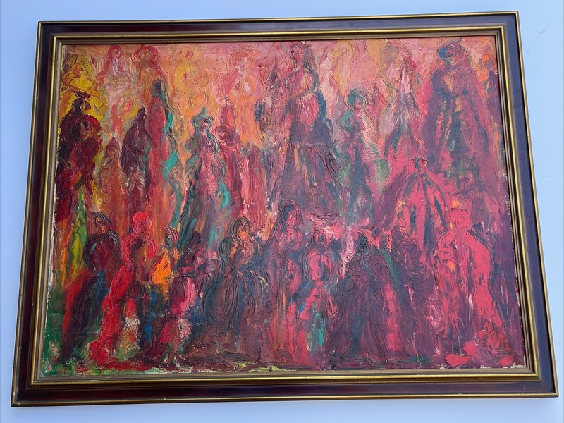 1960’S PAINTING ABSTRACT EXPRESSIONISM MYSTERY SIGNED 35 INCHES VINTAGE LARGE