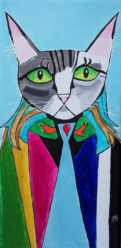Cat Painting Original Collectible Abstract Tabby Modern Folk Art Samantha McLean