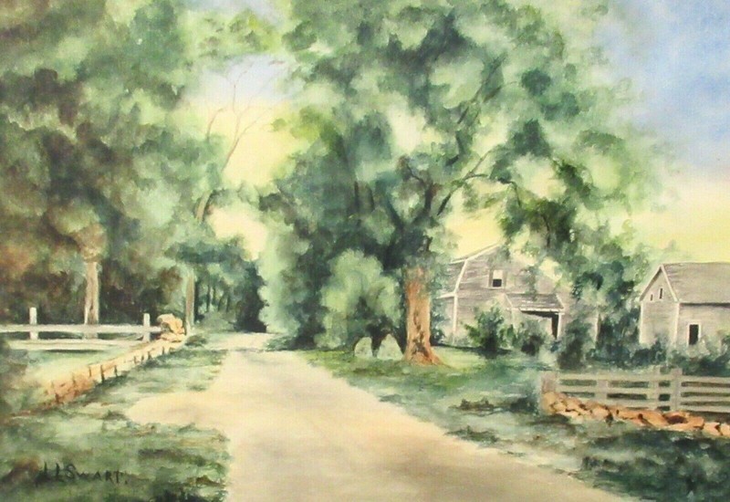 LISSIE LEE SWART «MILTON MASSACHUSETT» WATERCOLOR FARM LANDSCAPE PAINTING 1914
