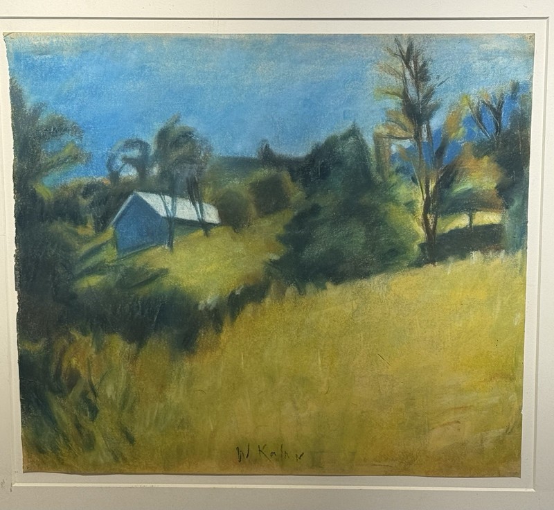 Wolf Kahn; Important 20thC. Modernist Pastel "Hillside Barn" Signed gallery