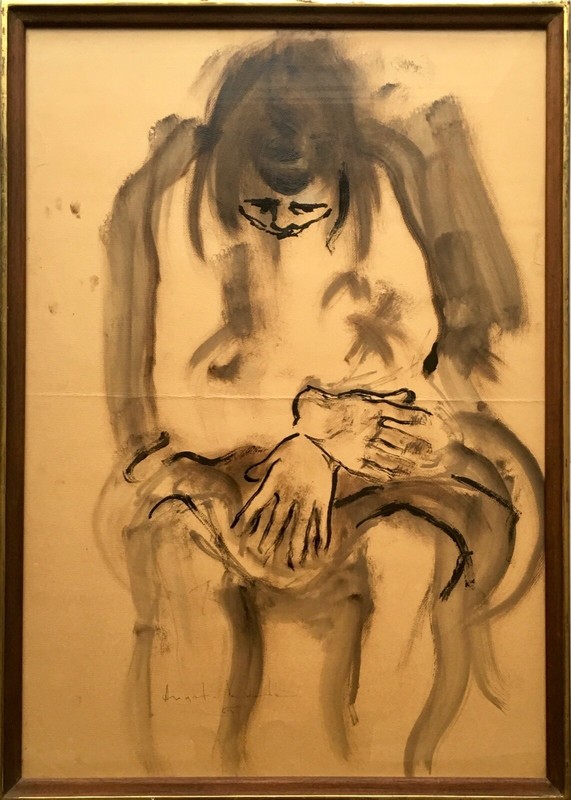 Original 1965 Angelo Vadala Figure Hands Painting & Self Portrait Drawing Signed