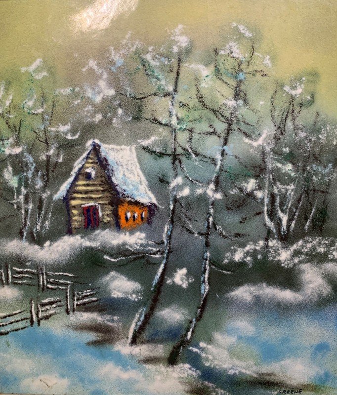 Greene, Antique Winter Scene Original Enamel on copper Painting